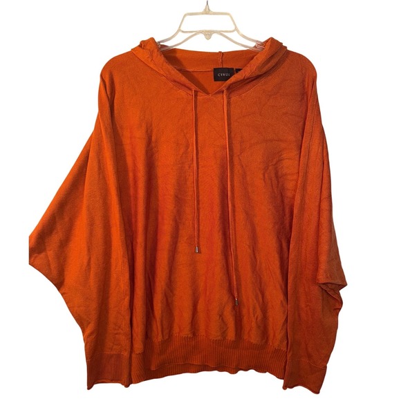 Cyrus Tops - CYRUS Orange Lightweight Hooded Poncho Sweater Knit Top Women's 2X